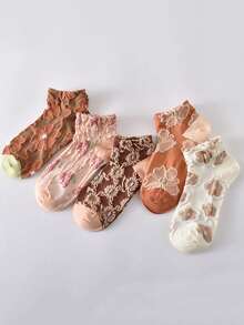 10 paia di calzini alla caviglia casual con stampa floreale da donna, versatili per l'uso quotidiano, adatti per primavera/estate - Multicolore - Visualizzare 8