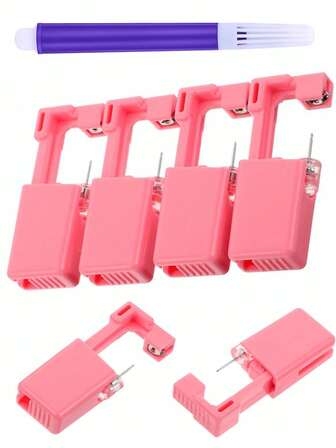 Kit de pistola para perforar orejas - Juego de 6 kits de perforación de orejas desechables de color rosa con herramienta de perforación y zirconia transparente incorporada, para uso doméstico al por mayor