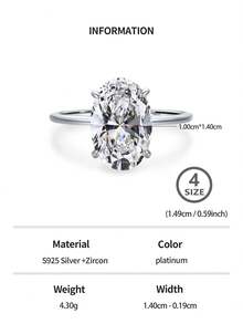 1 件 4 克拉經典簡約 S925 純銀橢圓形戒指,精美珠寶,適合女士訂婚婚禮新娘首飾 - 銀色 - 查看 10