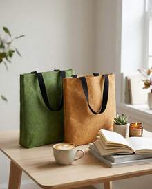 Paper Bag Reusable Waterproof Tear Resistant  Friendly Retro Handbag For Women Casual Shopping Daily Wear High Capacity - Màu xanh lá cây với lớp lót bằng vải bố [kiểu nằm ngang]; 42*32*12cm - Xem 1