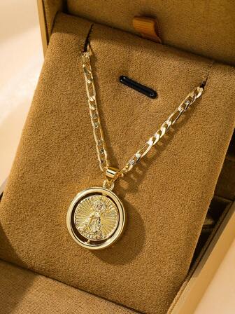 1 st klassisk europeisk stil kopparmaterial skyddsängel Guadalupe Jungfru Maria dubbelsidigt roterbart hänge halsband, lämplig för jul, Thanksgiving, Halloween, mors dag, alla hjärtans dag, vänner, dop, vardagskläder och bön