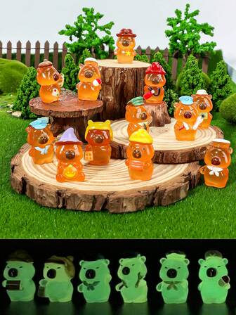 10/20 piezas Capibara miniatura de resina que brilla en la oscuridad, decoración de pequeños animales luminosos, adecuado para jardín de hadas DIY, paisaje en miniatura, decoración del hogar, recuerdos de fiesta, regalo de cumpleaños perfecto, decoraciones de fiesta, decoraciones navideñas (estilo aleatorio)