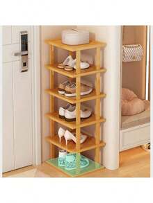 1set, Bamboo Shoe Rack - Vertical Shoe Rack For Small Spaces, Tall Narrow Shoe Rack Organizer For Closet Entryway Corner Garage And Bedroom,Skinny Shoe Shelf With Free Stackable DIY-Suitable For Various Rooms, Dormitories. - Multicolor - View 7