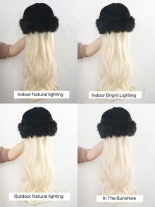 26英寸女士黑色毛绒渔夫帽假发，金色长波浪合成假发，时尚可拆卸女士假发，耐热合成纤维。 - 金色 - 查看 11