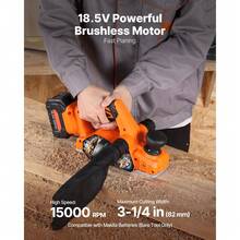 Cordless Handheld Planer, 3-1/4-Inch Cut Width, 15000 RPM Electric Hand Wood Planer With Brushless Motor, Adjustable Cut Depth For Woodworking, Compatible With  18V Battery (Bare Tool Only) - 18V 3-1/4 Inch - View 2