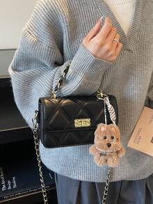 Rhombus Chain Small Shoulder Bag For Women, New Versatile Crossbody Bag, Chic Mini Square Bag - Black - View 4