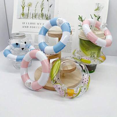 1个充气西瓜迷你游泳圈，冰淇淋杯架，奶茶杯底座，冰淇淋架，小型游泳圈玩具