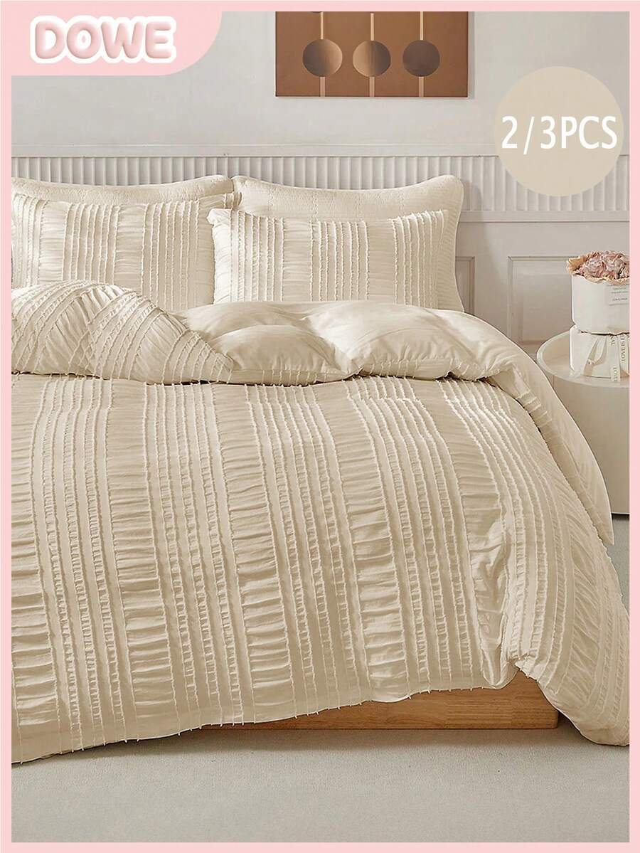 2/3件套波西米亚风3D立体绒面被套套装（不含被芯），（1个被套和半个枕套），四季皆宜的现代绒面床上用品套装 - 卡其色 - 查看 1