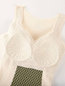 时尚简约纯色女士秋冬保暖背心性感蕾丝V领加热保暖内衣舒适无钢圈文胸无袖保暖背心吊带衫多功能打底衫上衣可外穿 - 白色 - 查看 8