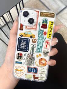 1pc Fashionable Personalized Statue Of Liberty Bread Architecture Slogan Collage Pattern Full Coverage Transparent Anti-Fingerprint TPU Soft Phone Case Compatible With IPhone/Galaxy/IPhone16promax/16/16pro/16plus/11/15/15pro/15promax/12/13/14promax/Xs/Xr/11pro/11promax/12pro/12promax/13pro/13promax/7plus/14pro/14promax/14plus/7plus/8plus/8/Se2/12mini/13mini - Multicolor - View 3