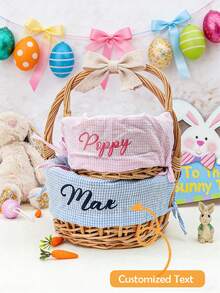 1pc Personalized Embroidered Easter Basket Liner, Silver Plaid Custom Easter Basket Liner, Suitable For Girls And Boys Easter Basket, Children's Easter Basket Gift, Customized Easter Basket Gift, Family Holiday Party Decor, Essential For Creating Holiday Atmosphere, Suitable For Home Use, Round Basket Liner Storage Bag, Wedding Storage Basket Liner, Holiday Decor Gift Storage Basket Liner, Ideal Round Gift Basket Liner - Multicolor - View 3