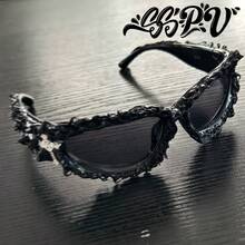 1pc Futuristic Punk Rock European & American Party Hip Hop Fashion Glasses, New Drip Glaze Asymmetrical Fashion Glasses, Personalized Drip Glaze Hip Hop Street Dark System Cyberpunk Fashion Glasses, Large Asymmetrical Frame European & American Dark System Personalized Fashion Glasses, UV Protection Holiday Party Drip Glaze Goggles, Street Fashion Glasses, Handmade Drip Glaze Spiky Punk Cool Fashion Glasses - Multicolor - View 3