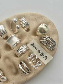 925纯银素面戒指，女士款，轻盈奢华设计，低过敏性，可调节开口戒指 - 彩色 - 查看 3