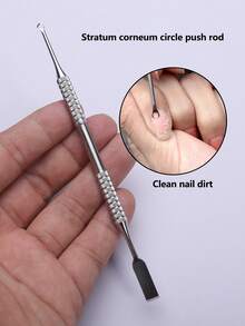 1pc Dual-Ended Silver Cuticle Pusher Nail Cleaner Tool, Suitable For Nail Art - Multicolor - View 1