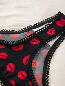 4pcs/Set Women's Sexy Mesh Thong Panties With Butterfly, Strawberry, Lip And Heart Prints, Soft And Breathable - Multicolor - View 6