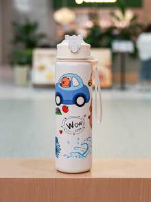 1pc 700ML/23oz Cute Cartoon Bear Plastic Tumbler Cup With Straw, Portable Leak-Proof, With Straw & Handle Strap, Multiple Options, Suitable For Outdoor Camping, Play, Cycling And Sports