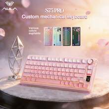 AULA S75 PRO Wireless Mechanical Keyboard, Triple-Mode Sealed Structure, Equipped With Multifunctional Display Screen And Knob, 75% Layout Hot-Swappable Gaming Keyboard, Pre-Lubricated Switches, RGB Backlight, PBT Keycaps, 4000mAh Battery, Smooth Tactile PC Gaming Keyboard - Multicolor - View 3