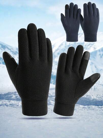 1 Pair Unisex Fashion Autumn/Winter Warm Gloves, Thick Double-Layer Fleece Cold-Proof Touchscreen Gloves, Suitable For Outdoor Sports, Driving, Running, Hiking, Cycling