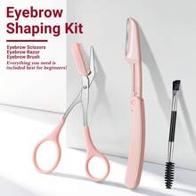 8-In-1 Women's Eyebrow Grooming Kit, Includes Tweezers, Eyebrow Scissors, Razor, Eyebrow Brush And Travel Pouch, Daily Beauty Hair Removal Tool - Pink - View 4