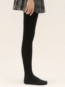 1雙女孩素色休閒褲襪適用於日常生活 - 黑色 - 查看 2