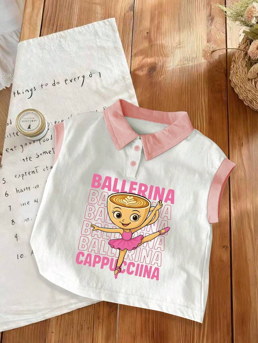 Chemise polo à imprimé cappuccino ballerine pour filles, débardeur sans manches, nouveaux hauts d'été pour filles - Multicolore - Voir 1