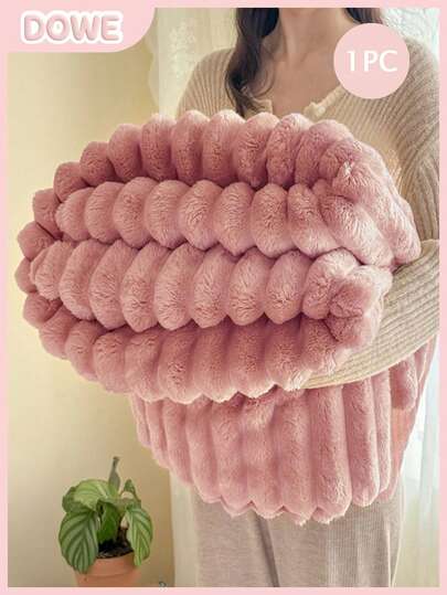 1件装奢华双面仿毛皮毯 - 柔软条纹法兰绒，温暖舒适，适合午睡、办公、露营、沙发等场合 - 多功能涤纶床罩，完美的圣诞礼物