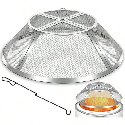 Fire Pit Spark Screen For Solo Stove Bonfire Shield 19.5inchStainl Steel Fire Pit Spark Cover Protector For Solo Bonfire Fire Pits Mesh Screen Top Guard Outdoor Accories Heavy Duty-Sier