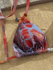 女士夏季沙滩扎染露背性感比基尼套装，配同款纱笼裙