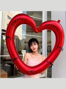 一套心形气球，带丝带装饰，生日派对装饰气球，适用于婴儿派对、结婚纪念日、儿童生日、新生儿一周岁生日、蛋糕装饰气球、生日快乐贴纸（33.5 x 33.5 英寸）