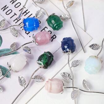 1 peça, Rosa esculpida em cristal natural, artesanato floral em pedra preciosa, símbolo do amor eterno, decoração artesanal para casa, presente para esposa e namorada no Dia dos Namorados.