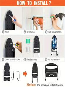 1pc Ironing Board Hanger For Iron, Wall Mount Iron Holder With Heat-Resistant Rack, For Home Laundry Room - Black - View 7