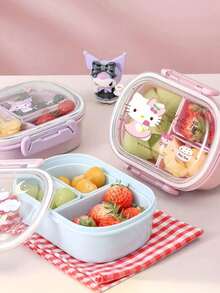 Sanrio 1pc School Lunch Box - Microwave- Bento Box Set With Lid, Cute Pink Detachable 3-Compartment Portable Food Container, Leak-Proof Design, 3-Compartment Dessert Bowls, Fridge Storage Set, Reusable Bowls For Cold Dishes, Delicious Meals - Multicolor - View 2
