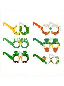 18/6件装圣帕特里克节幸运元素装饰玻璃杯，圣帕特里克节主题，多种风格混搭设计，装饰效果强，纸质材质，节日趣味风格，主色调为绿色和黄色，饰有三叶草马蹄铁和爱尔兰元素图案，装饰玻璃杯设计 - 彩色 - 查看 8