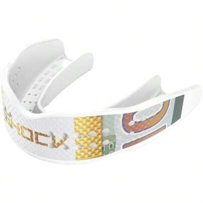 Shock Doctor - Protector bucal deportivo para protectores bucales de fútbol, transpirable de perfil bajo, ajuste personalizado para baloncesto, lacrosse, hockey y más(Franja Dorada)