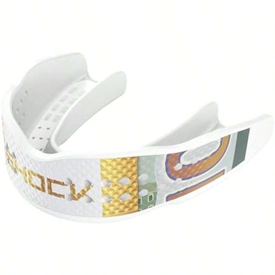 Shock Doctor - Protector bucal deportivo para protectores bucales de fútbol, transpirable de perfil bajo, ajuste personalizado para baloncesto, lacrosse, hockey y más(Franja Dorada) - Multicolor - Ver 1