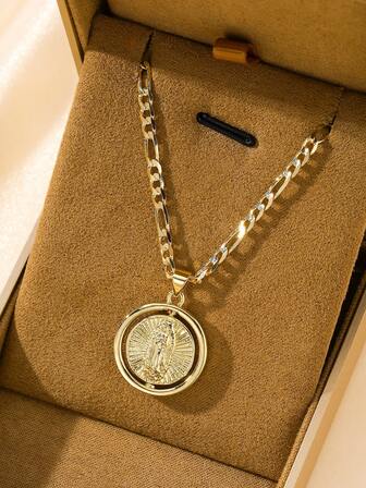 1 st klassisk europeisk stil kopparmaterial skyddsängel Guadalupe Jungfru Maria dubbelsidigt roterbart hänge halsband, lämplig för jul/Thanksgiving/Halloween/Mors dag/Alla hjärtans dag presenter för par/vänner/faddrar, katolsk första nattvard, presenter, dagligt och högtidskläder för bön