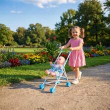 可折叠娃娃推车，花卉图案，适用于12英寸娃娃，可折叠婴儿车，适合幼儿和女孩，包含工具，逼真的娃娃推车，适合3岁及以上儿童，不含娃娃