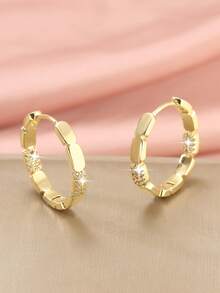 1 Pair Fashionable Copper Zirconia Hollow Geometric Circle Earrings, Minimalist & Versatile, Gift For Women Birthday/Date - Multicolor - View 18