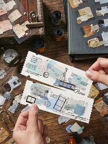 20张/包 复古主题剪贴簿贴纸，创意美学装饰贴纸，DIY手工材料，节日礼物，个性化剪贴簿学习用品 - 棕色 - 查看 7