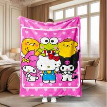 1pc Sanrio Hello Kitty, Melody, Kuromi, Cinnamorol Cute Cartoon Print Flannel Blanket, Soft & Comfortable Flannel Throw Blanket, Suitable For Travel, Sofa, Bed, Home Decor, Ideal For Holiday Parties And Gifts, All Season