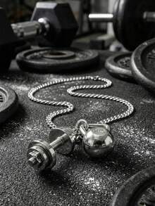 ZIRUISP 不锈钢哑铃和壶铃吊坠项链，男女皆宜，健身运动饰品，健美训练饰品，举重配件，激励礼物，送给男友