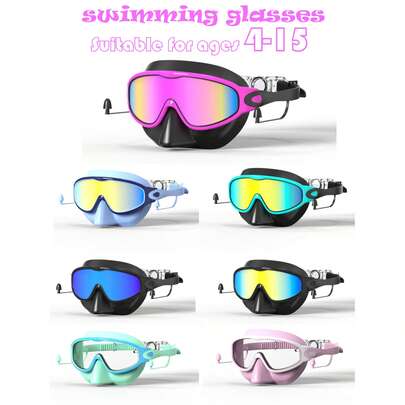 Children's Swimming Goggles With Nose Clip, Anti-Fog Anti-Leak Swimming Goggles, Suitable For Children Aged 4-15
