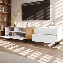 Modern TV Stand, Wood And White Finish, 180 X 50 X 38 Cm, Minimalist Design - White - View 8