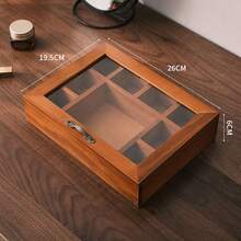 1pc Vintage Wooden Dice Storage Box With Transparent Cover, Tabletop RPG Dice Organizer And Display Holder, 9-Grid Dice Tray - Multicolor - View 7