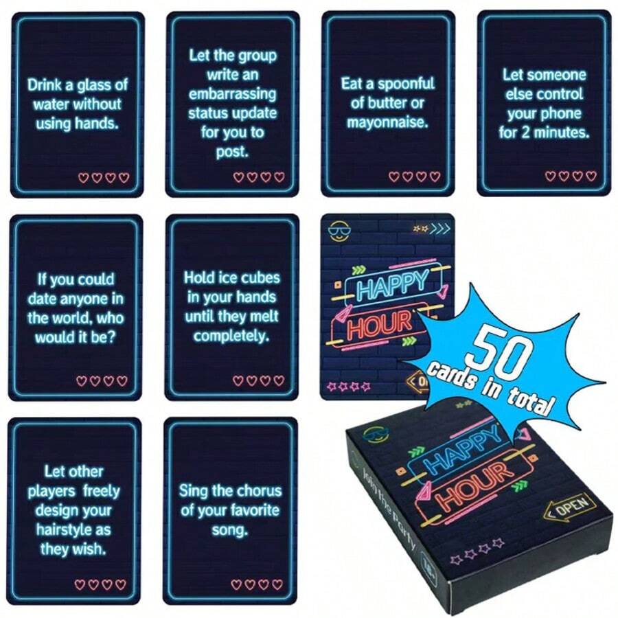 50张派对游戏卡片，适合团体休闲娱乐，万圣节/圣诞节/感恩节礼物，纸质材质 - 彩色 - 查看 1