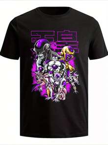 Men'S & Women'S Anime Graphic T-Shirt - Frieza Cool Form Design With Dynamic Action Poses & Frieza Character Print, Black Crew Neck Short Sleeve, Loose Fit Casual Streetwear For, Couples, Adults - All-Season Comfort, Anime Fan Apparel For Parties & - 黑色 - 查看 6