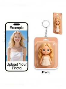 1Pc Customized Acrylic Photo Keychain - Personalized Flat Cartoon Cute Doll Keychain With Custom Name & Date, Ideal For Couples, Youngsters, Pets, Birthday, Wedding, Friendship Souvenirs, Cute Keychain Accessories, 2D Flat - Multicolor - View 2