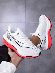 1双男士运动鞋，弹性EVA鞋底，白红双色，系带休闲运动鞋，带碳纤维板支撑，适合日常通勤、休闲、公路跑步 - 彩色 - 查看 1