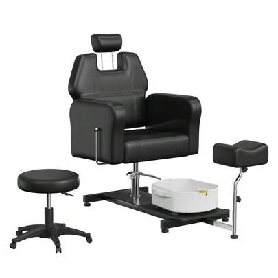 Ergonomic Swivel Hydraulic Pedicure Chair – Adjustable Height & Reclining Back – Massage Foot Basin & Footrest – Portable Spa Station With Stool, No Plumbing Needed For Home, Salon, Or Beauty Spa