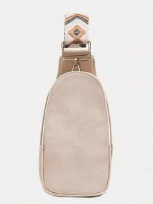 Retro And Popular Daily Versatile Chest Bag, Niche Design Fashionable And Simple Solid Color Crossbody Bag, Lightweight And Casual Special Shoulder Strap Shoulder Bag, Suitable For Shopping, Commuting, Work, Daily Outings And Gatherings - Beige - View 3